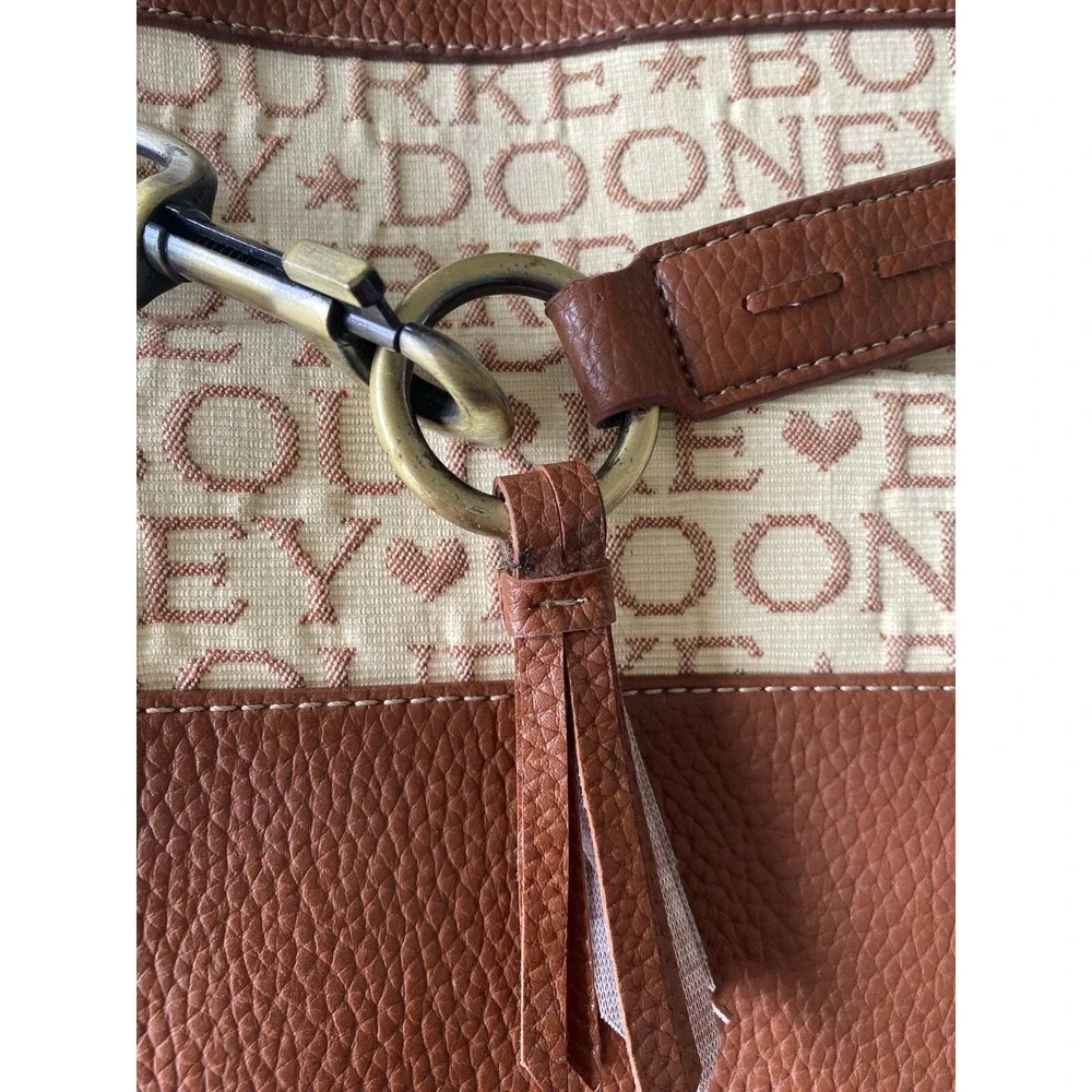 Vtg DOONEY & BOURKE Beige/Tan‎ SIGNATURE JACQUARD Canvas/Leather SATCHEL